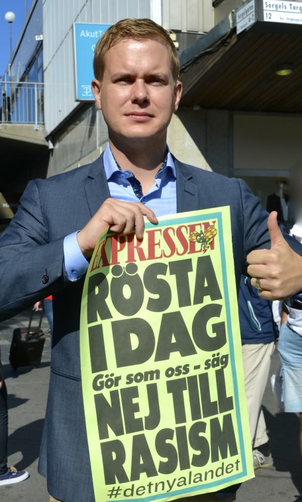 No To Racism - Newspaper Headline i Swedish Election Campaign 
