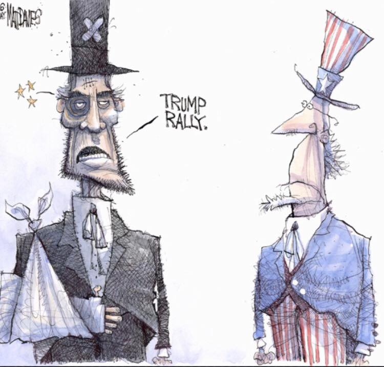 trump-rally-cartoon - political satire cartoon