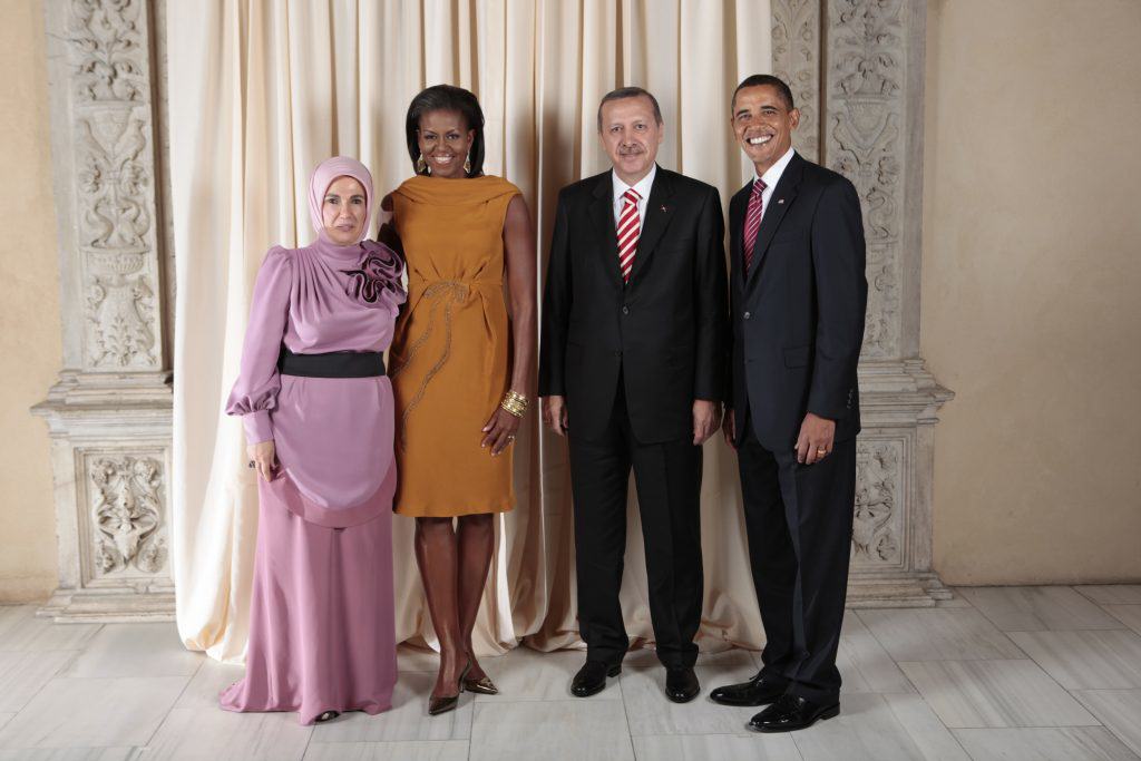 President Barack Obama and First Lady Michelle Obama pose for a photo during a reception at the Metropolitan Museum in New York with, H.E. Recep Tayyip Erdogan Prime Minister of the Republic of Turkey and his wife, Mrs. Erdogan